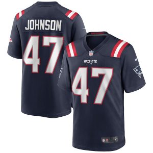 Men’s New England Patriots Jakob Johnson Nike Navy Game Jersey