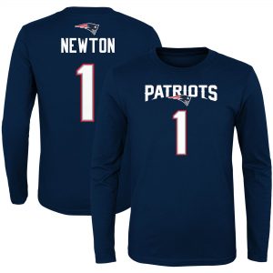 Cam Newton New England Patriots Youth Navy Mainliner Player Long Sleeve T-Shirt